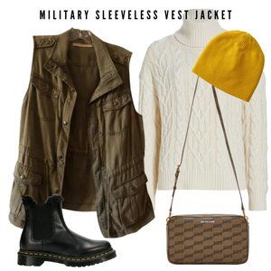 Max Jeans Military Sleeveless Vest Jacket, Size Small